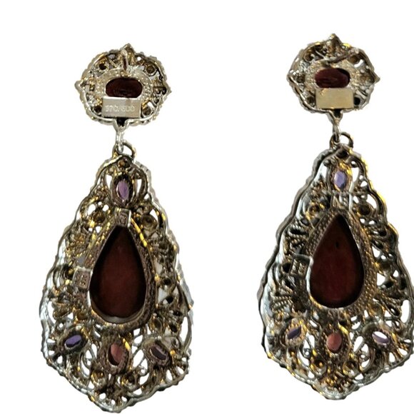 Nicky Butler Ruby Corundum & Gemstone RAJ Drop Earrings .925 Sterling Silver - Picture 3 of 6